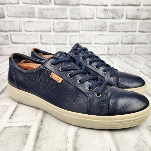 Ecco Soft 7 Men's Size 11 EU 45 Navy Blue Leather Fashion Casual Classic Shoe - Picture 1 of 10